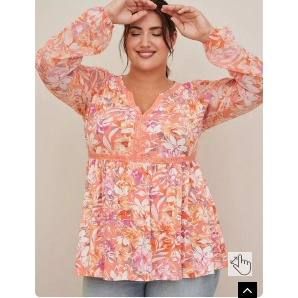 Torrid 3X Babydoll Fabric Mix Floral Super Soft Balloon Chiffon Sleeve Top Boho - Picture 4 of 16
